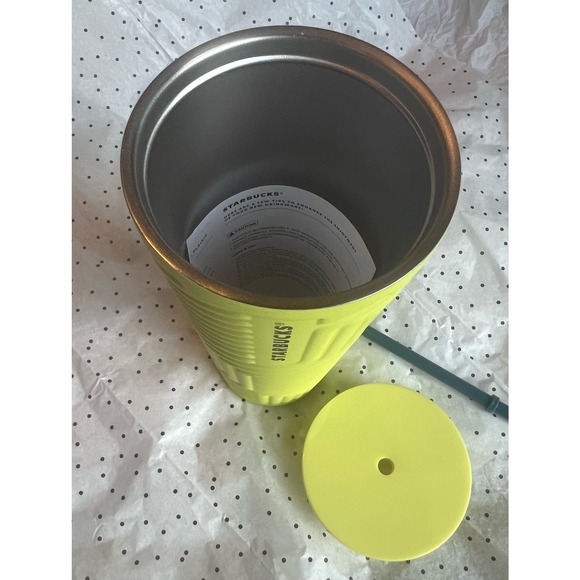 New Starbucks Winter 2024 Yellow Soft Touch Geometric SS Cold Cup 24oz - Picture 8 of 8